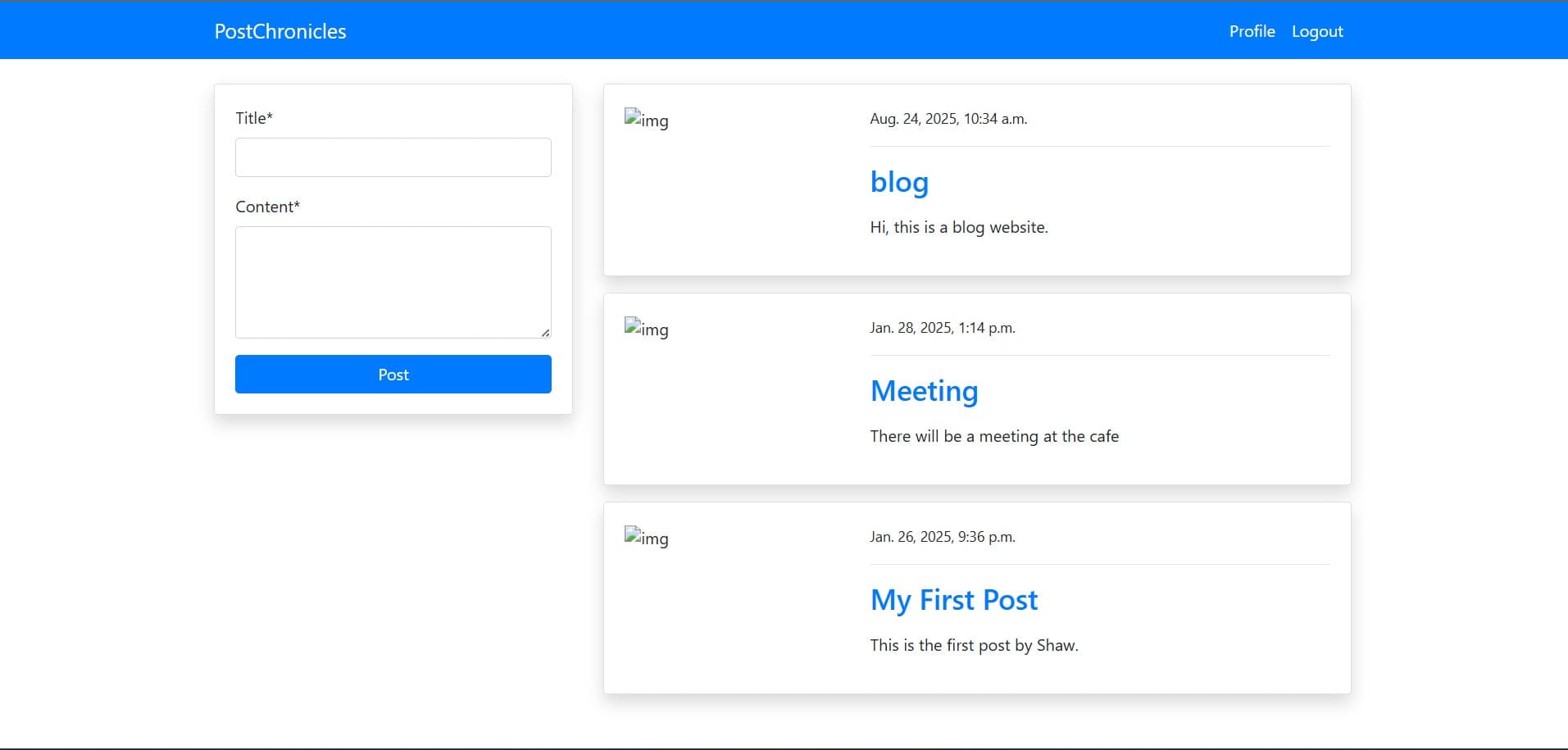 Image of PostChronicles- blog app